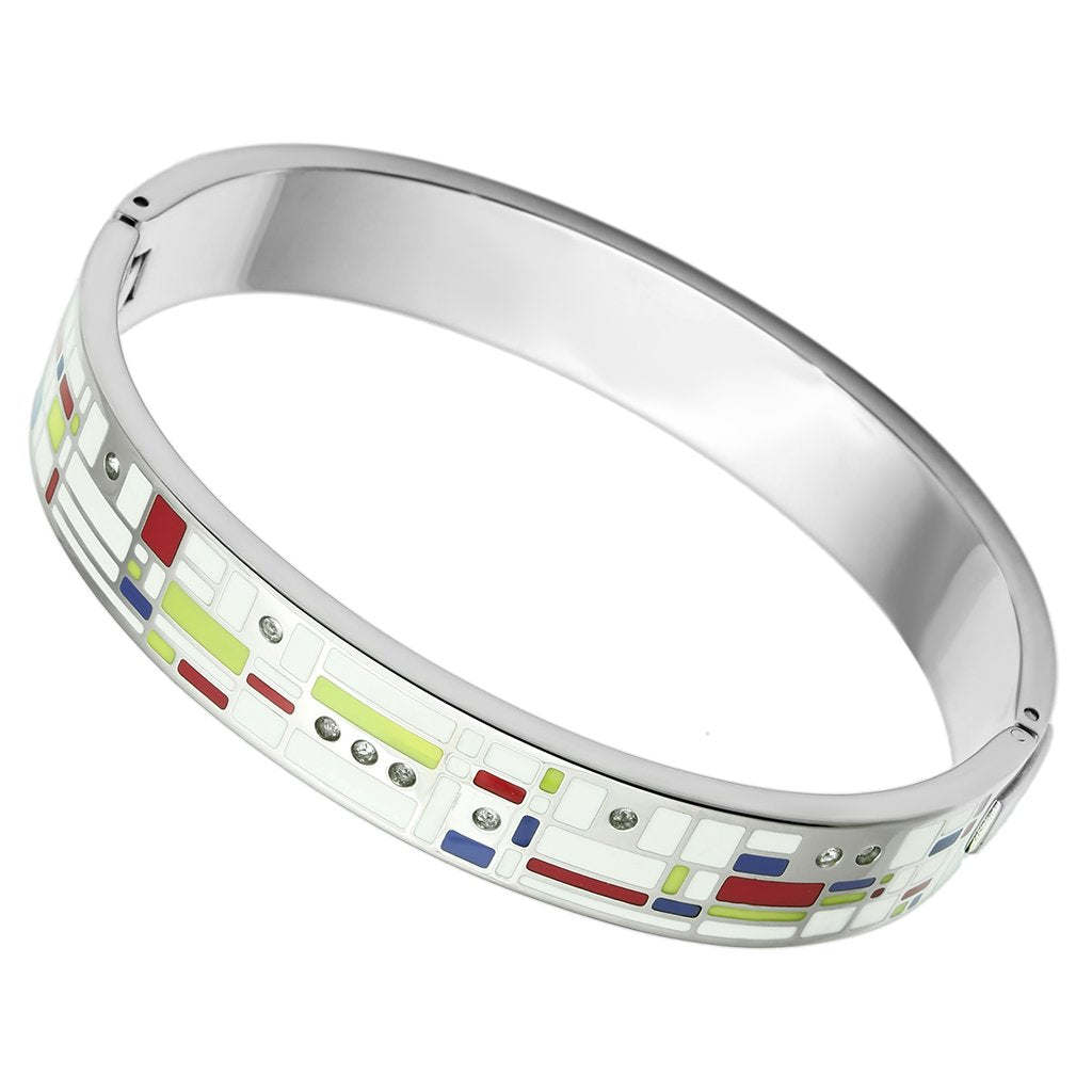 TK782 - High polished (no plating) Stainless Steel Bangle with Top Grade Crystal in Clear