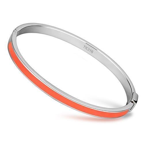 TK748 - High polished (no plating) Stainless Steel Bangle with Epoxy in Orange