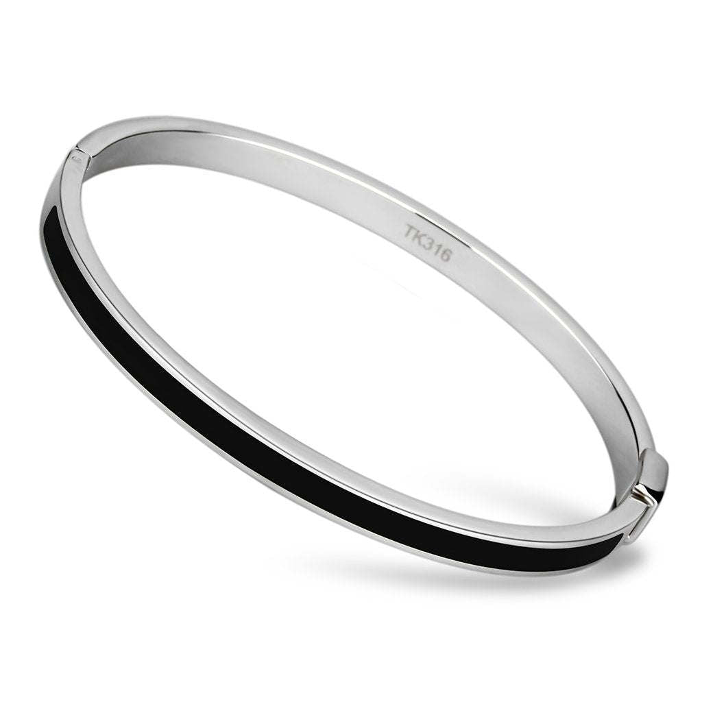 TK741 - High polished (no plating) Stainless Steel Bangle with Epoxy in Jet