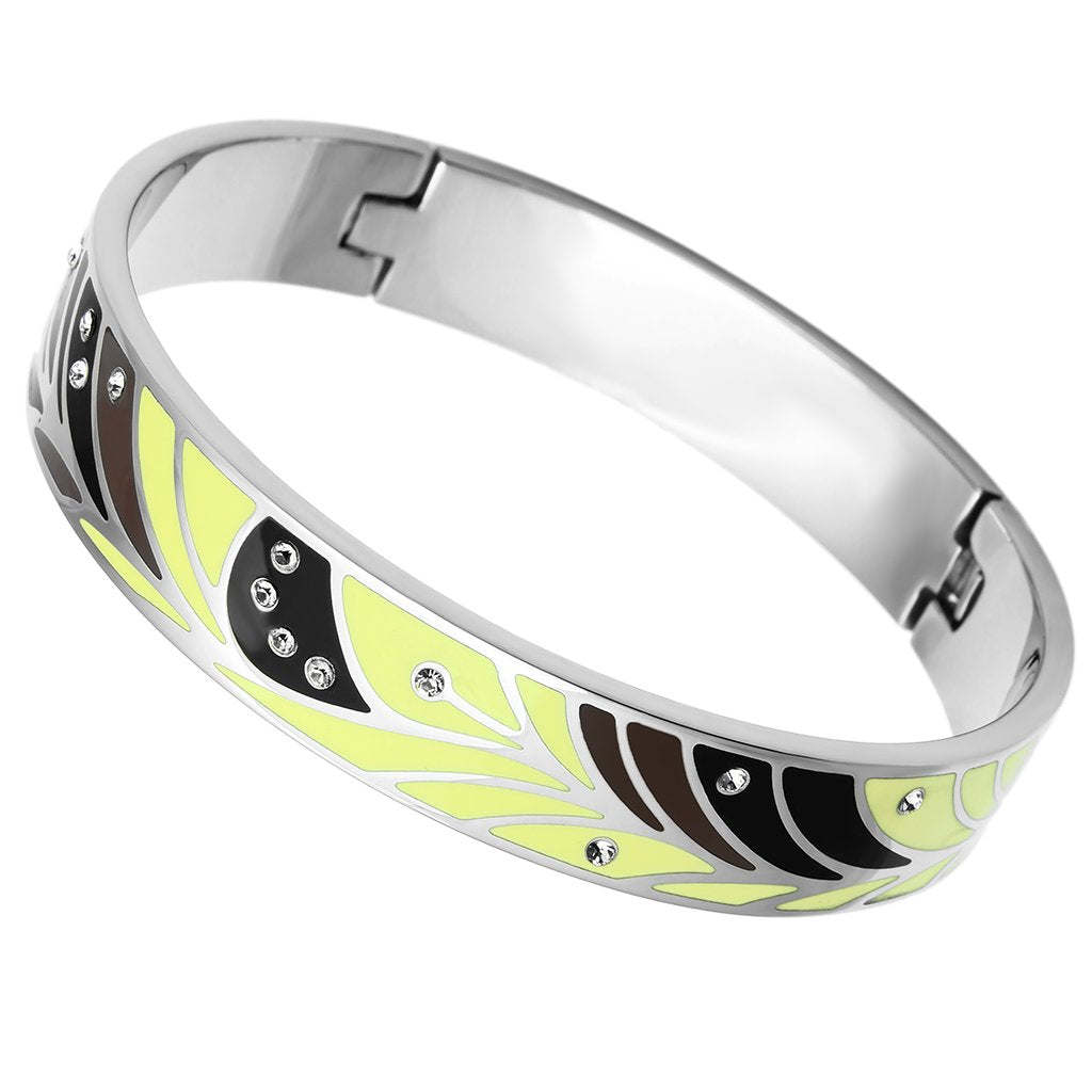 TK780 - High polished (no plating) Stainless Steel Bangle with Top Grade Crystal in Clear