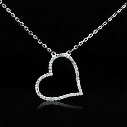 TS039 - Rhodium 925 Sterling Silver Chain Pendant with AAA Grade CZ in Clear