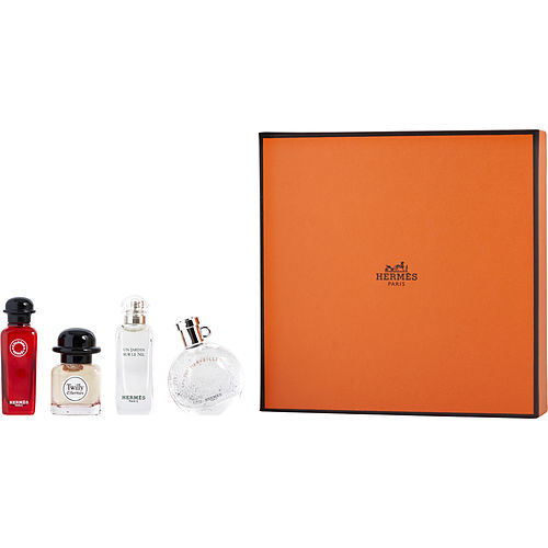 HERMES VARIETY 4 PIECE MINI VARIETY WITH UN JARDIN SUR LE NIL EDT 0.25 OZ & EAU DES MERVEILLES EDT 0.25 OZ & TWILLY D'HERMES EAU DE PARFUM 0.25 OZ & EAU DE RHUBARBE ECARLATE EAU DE COLOGNE 0.25 OZ