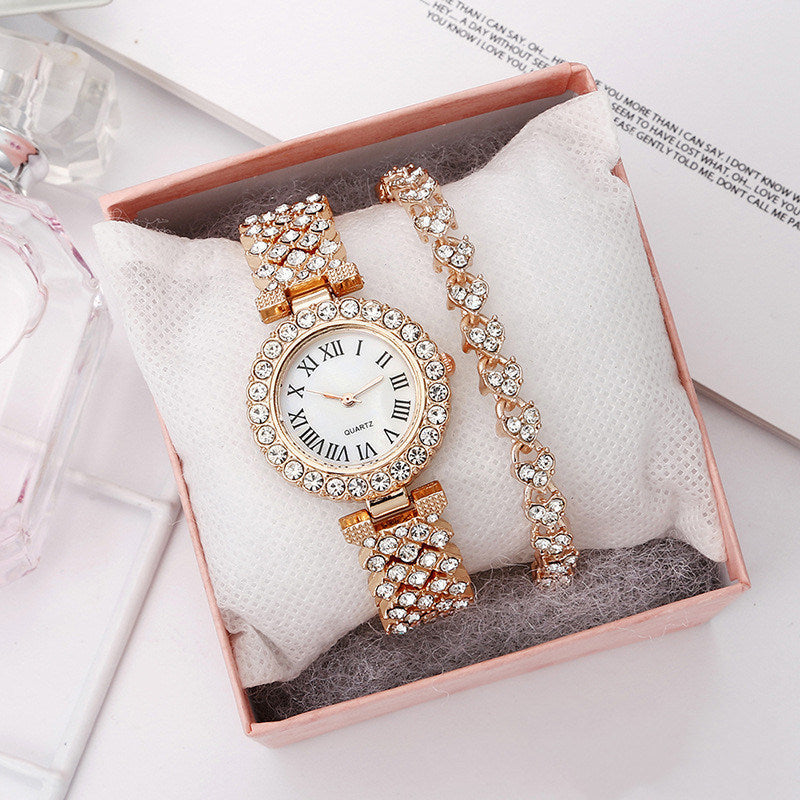 Roman Pattern Diamond Ladies Watch Bracelet Set