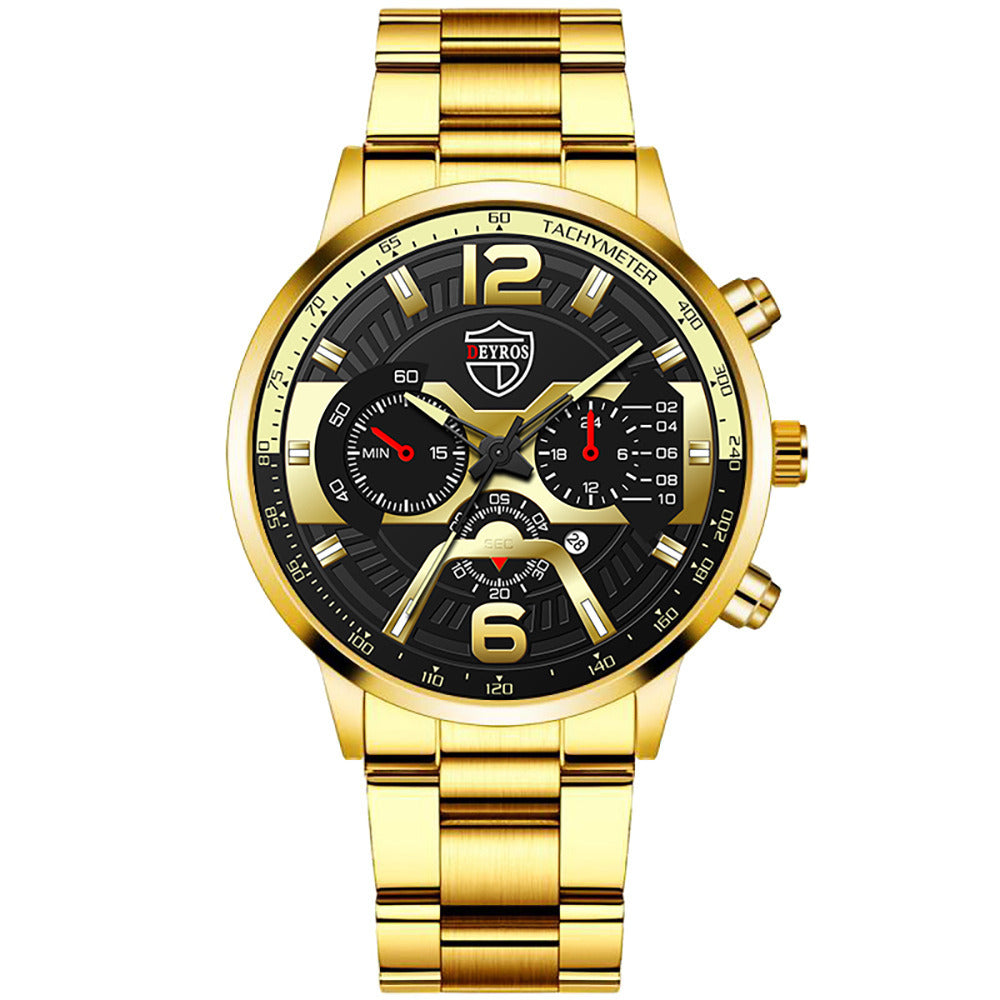 Men's Stainless Steel Calendar Watch Business Quartz Watch