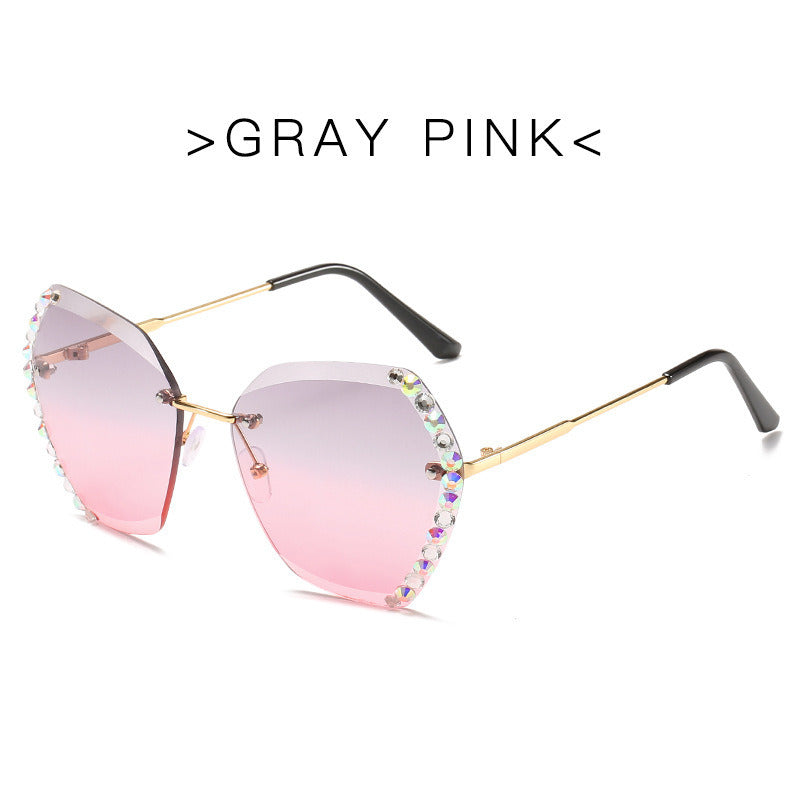 Women's Rimless Crystal Cut Sunglasses