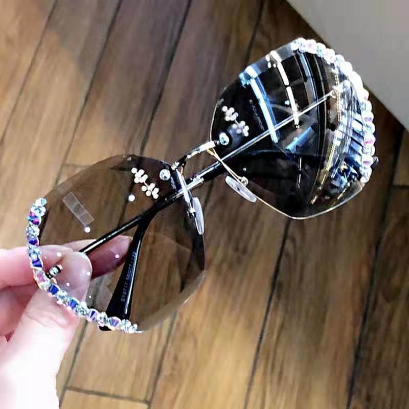 Women's Rimless Crystal Cut Sunglasses