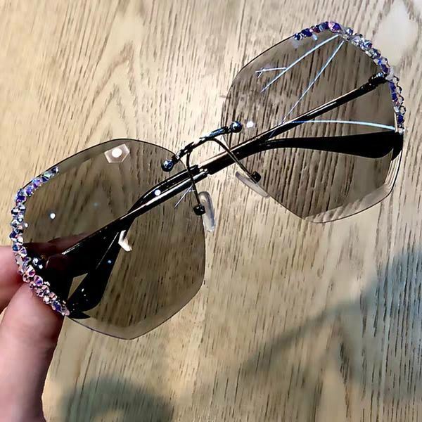 Women's Rimless Crystal Cut Sunglasses