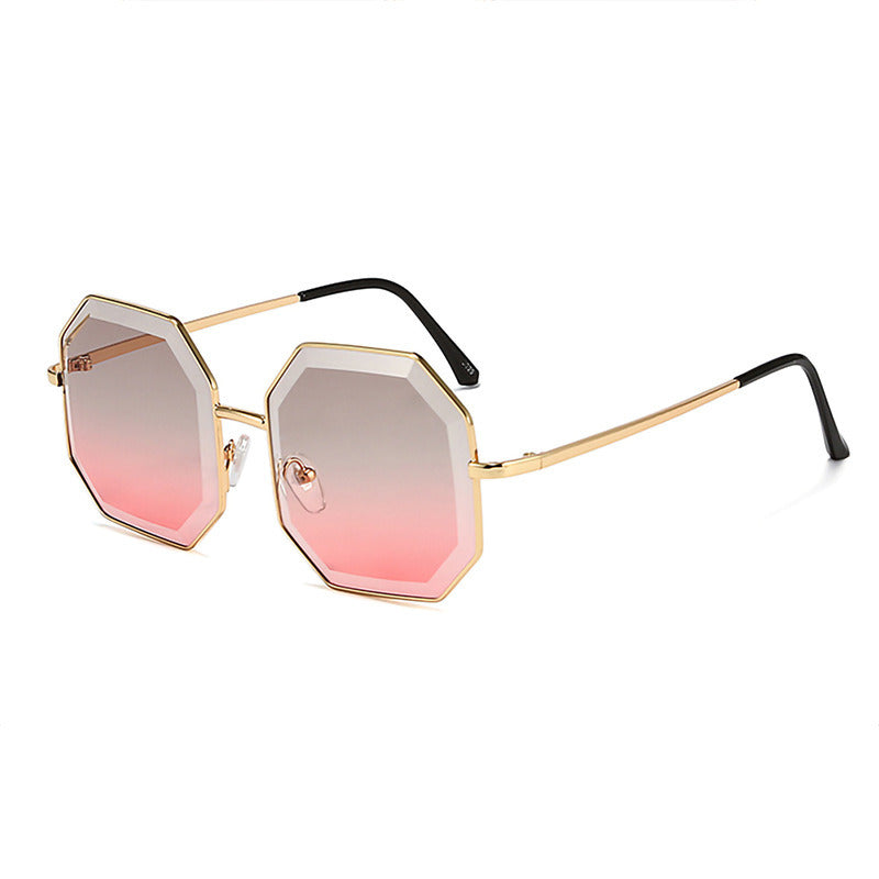 Women's Irregular Cut Large Frame Metal Sunglasses