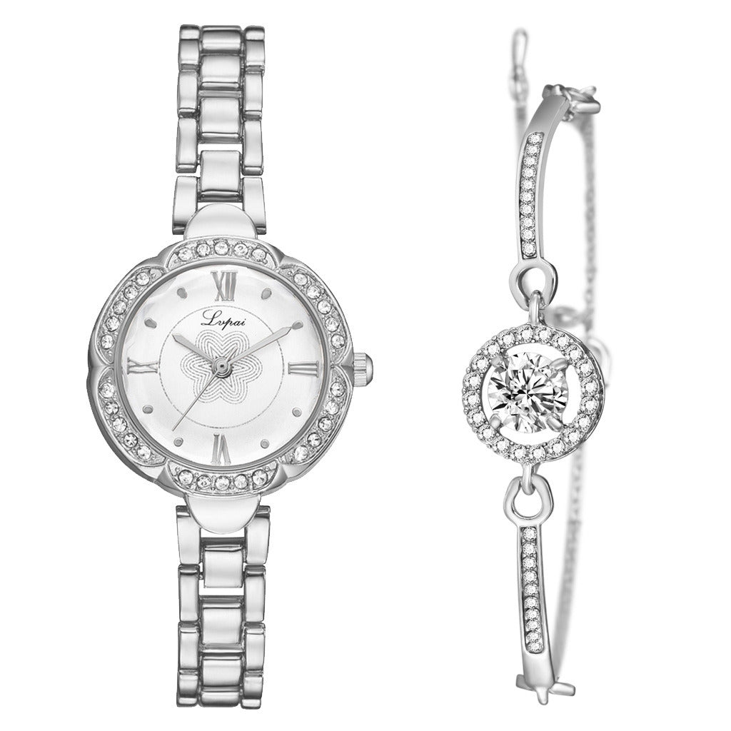 Vintage Ladies Diamond Dial Exquisite Watch Bracelet Set