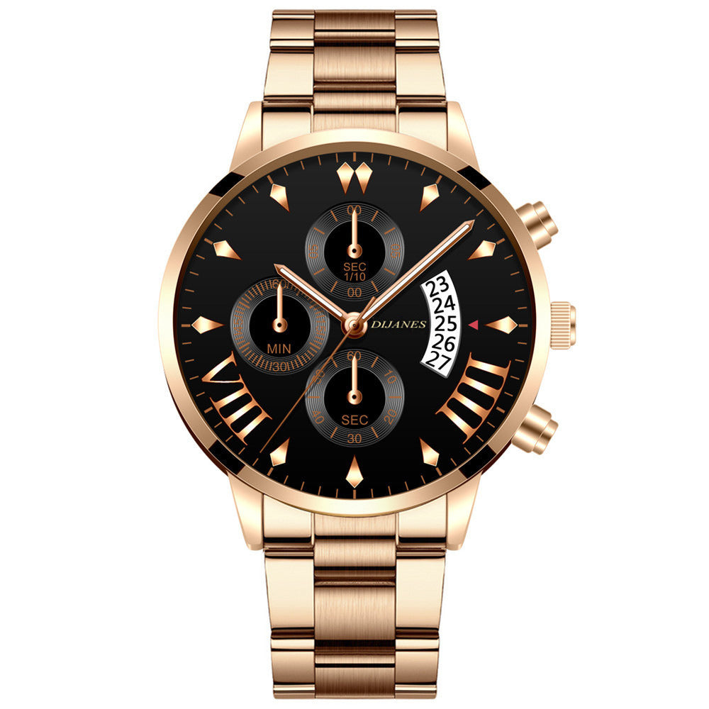 Men's Stainless Steel Quartz Calendar Watch