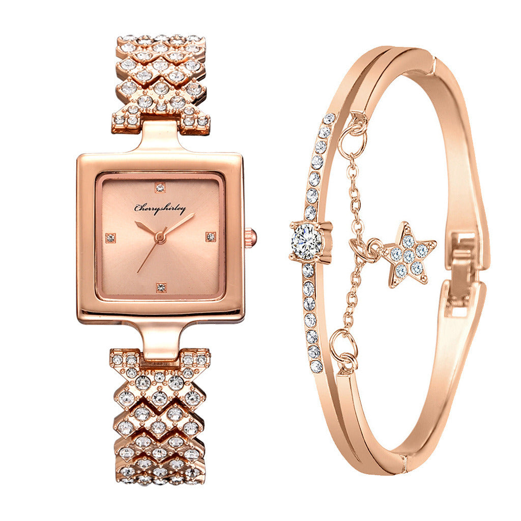 Diamond Ladies Quartz Watch Star Bracelet Fashion Combination Set
