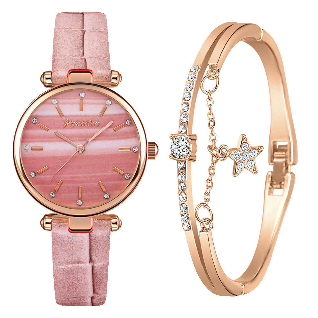 Imitation Alligator Leather pu Strap Quartz Watch Bracelet Combination Set