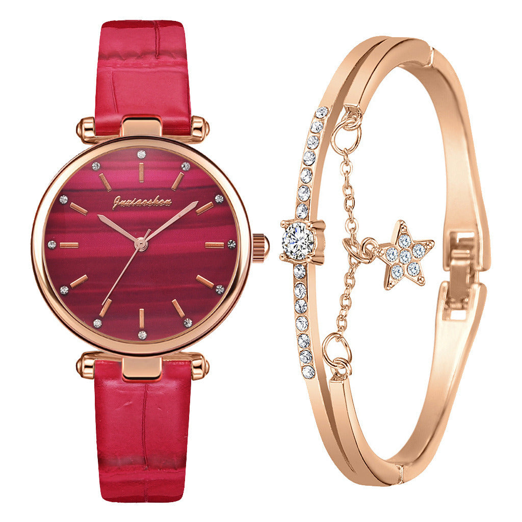 Imitation Alligator Leather pu Strap Quartz Watch Bracelet Combination Set