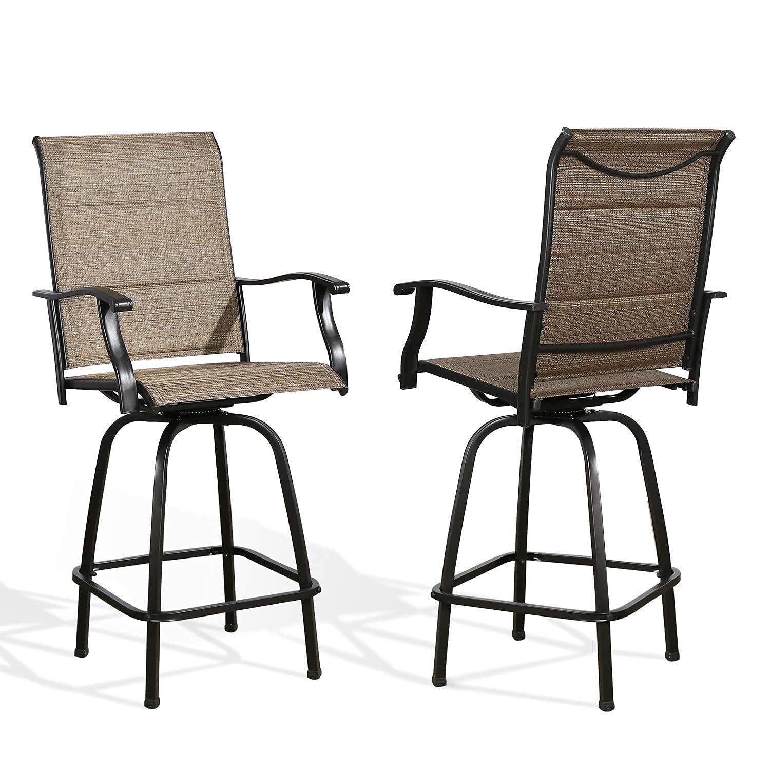 Outdoor Swivel Bar Stools Patio Sling Bar Chairs Padded with Quick Dry Foam, Set of 2