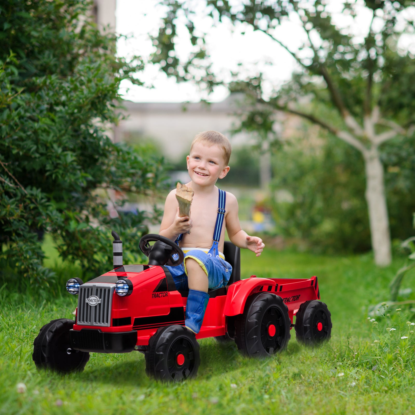 Toy Tractor with Trailer,3-Gear-Shift Ground Loader Ride On with LED Lights