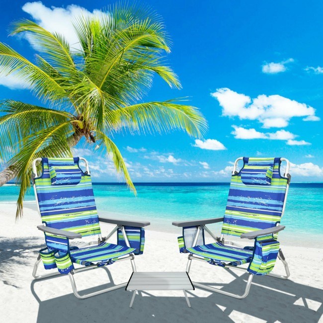 2 Pack 5-Position Outdoor Folding Backpack Beach Table Chair Reclining Chair Set