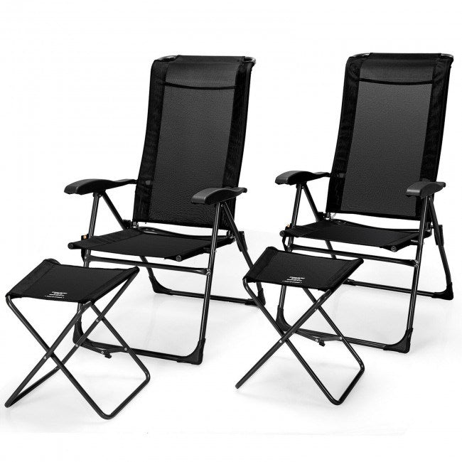 4 Pieces Patio Adjustable Back Folding Dining Chair Ottoman Set