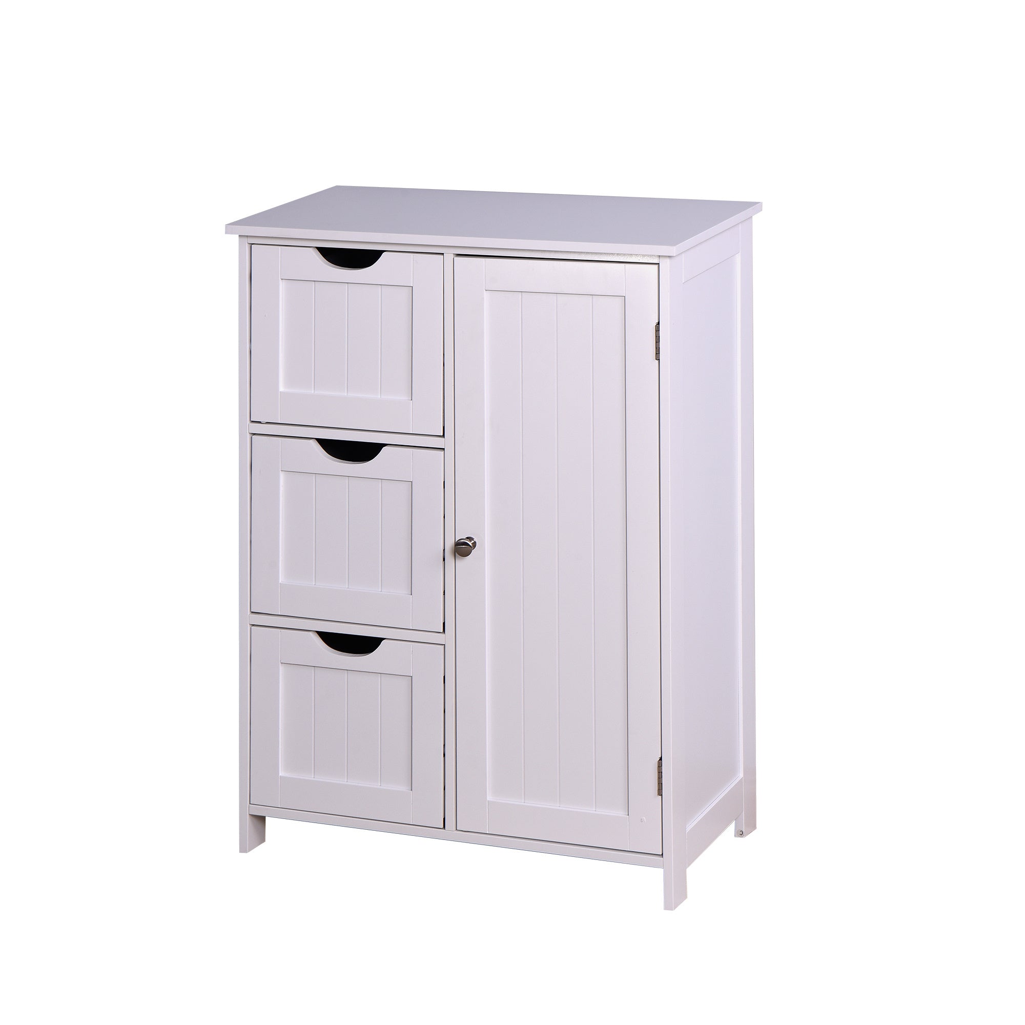 Bathroom Storage Cabinet; White Floor Cabinet with 3 Large Drawers and 1 Adjustable Shelf