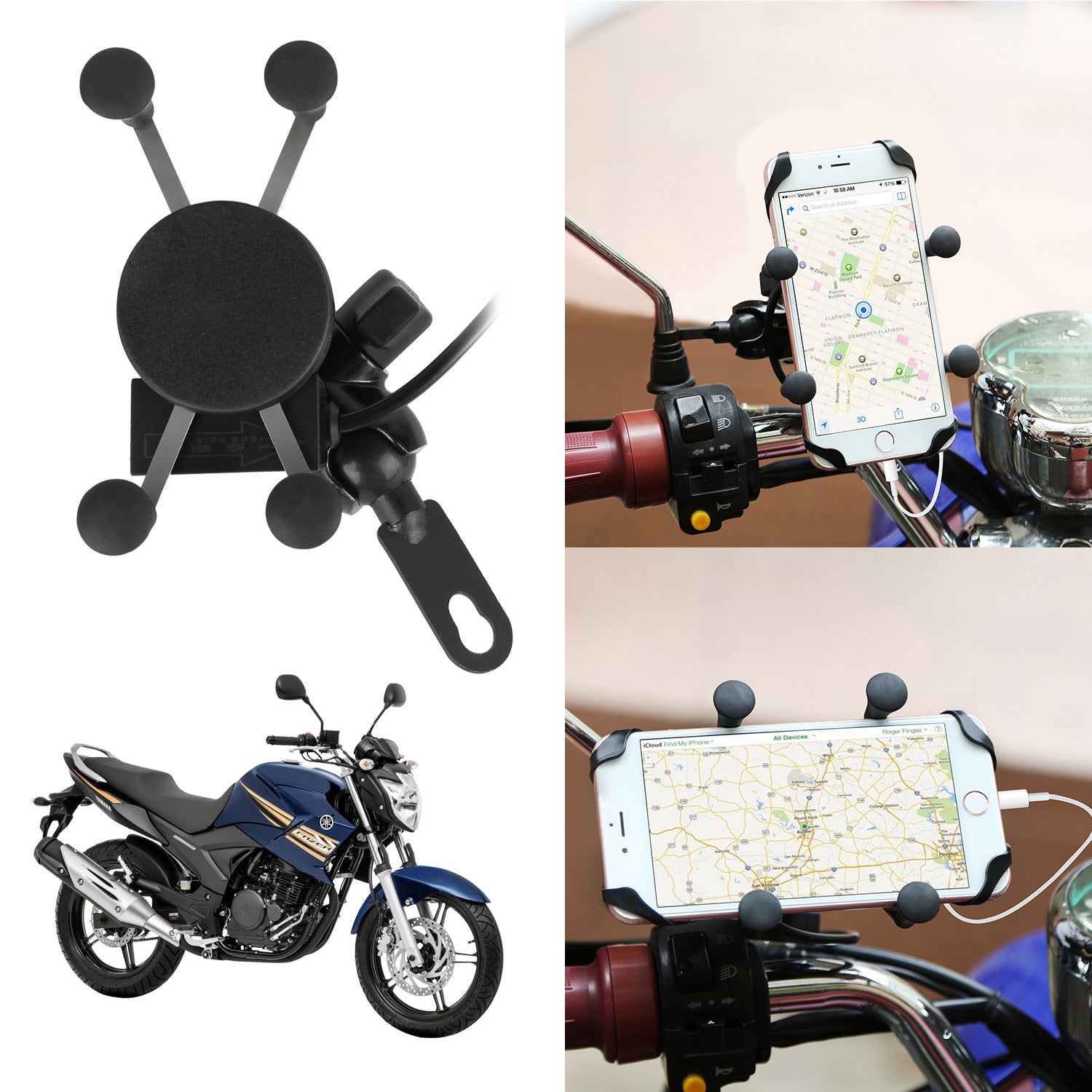 Motorcycle Handlebar Mount Holder with USB Charger for cellphones