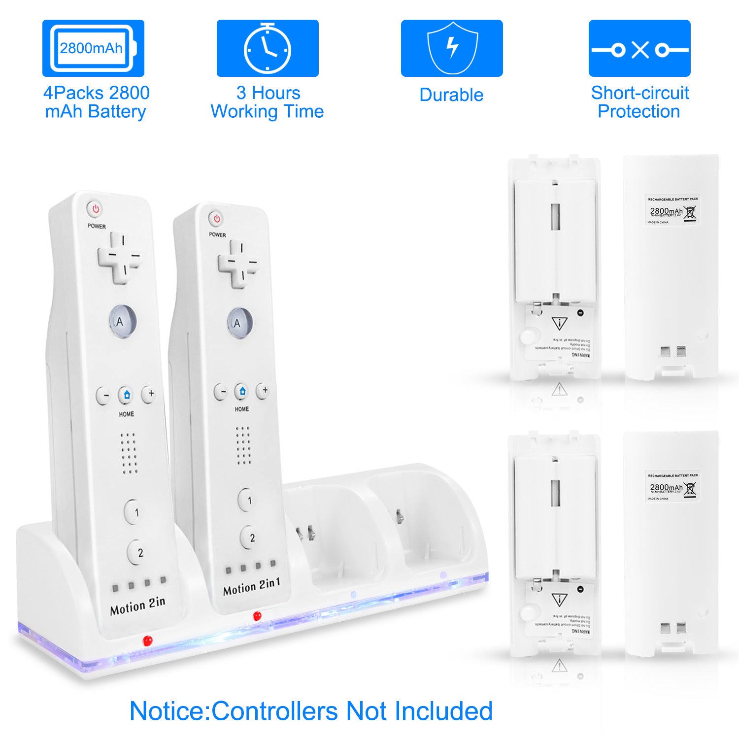4 Remotes Charging Dock Game Controller Charger 2800mAh Rechargeable Battery Charging Stations