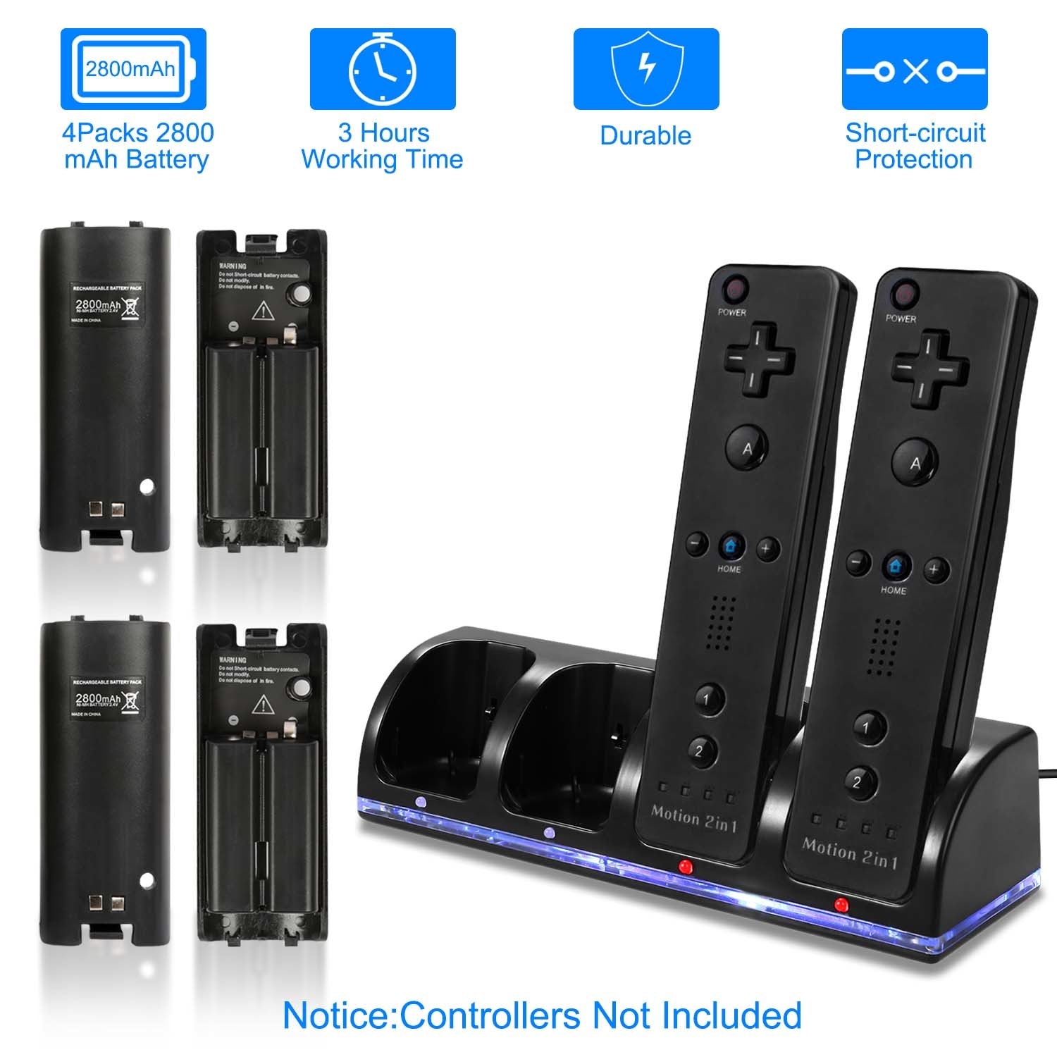 4 Remotes Charging Dock Game Controller Charger 2800mAh Rechargeable Battery Charging Stations