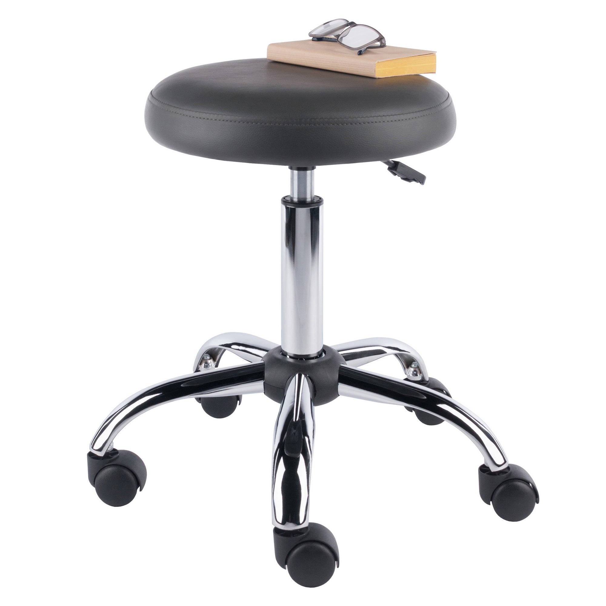 Clyde Adjustable Cushion Seat Swivel Stool; Charcoal and Chrome