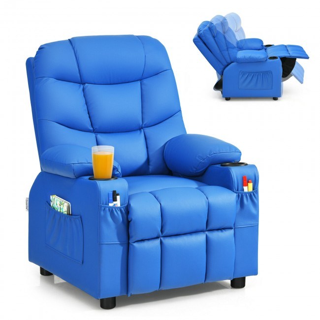 PU Leather Kids Recliner Chair with Cup Holders and Side Pockets