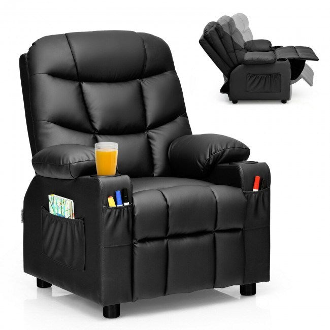 PU Leather Kids Recliner Chair with Cup Holders and Side Pockets