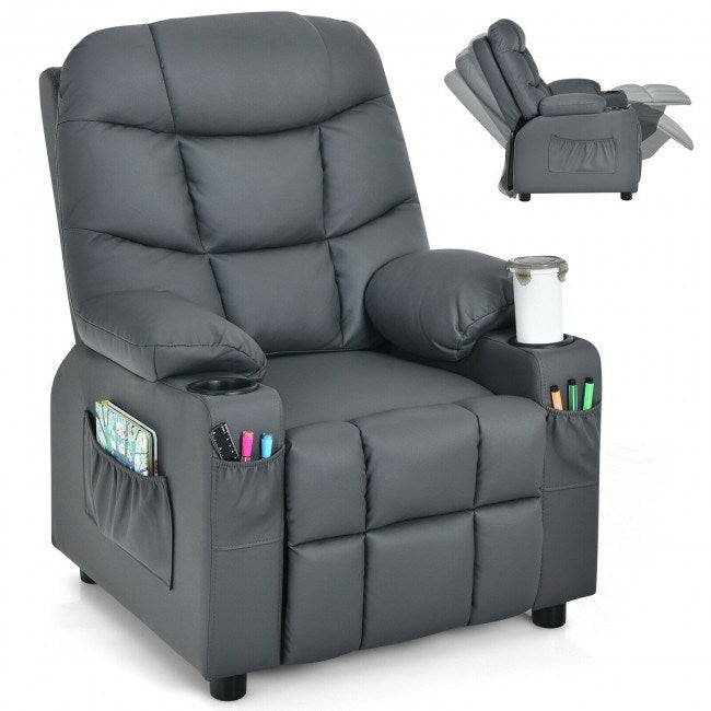 PU Leather Kids Recliner Chair with Cup Holders and Side Pockets