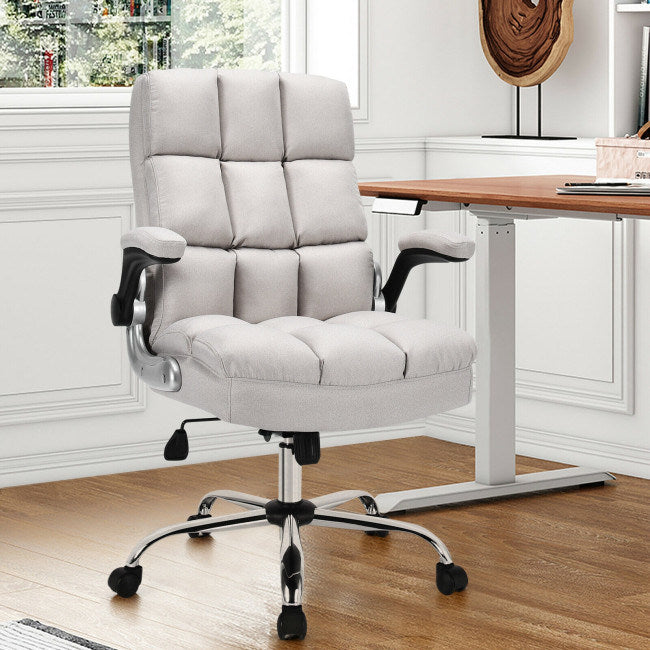 Adjustable Swivel Office Chair with High Back and Flip-up Arm for Home and Office