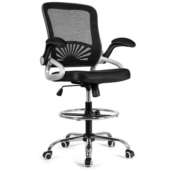 Adjustable Height Flip-Up Mesh Drafting Chair