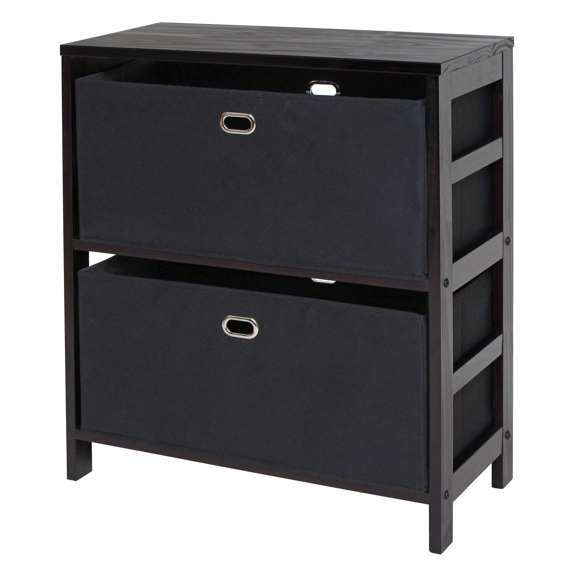 Torino 3-Pc Storage Shelf with 2 Foldable Fabric Baskets; Espresso and Black