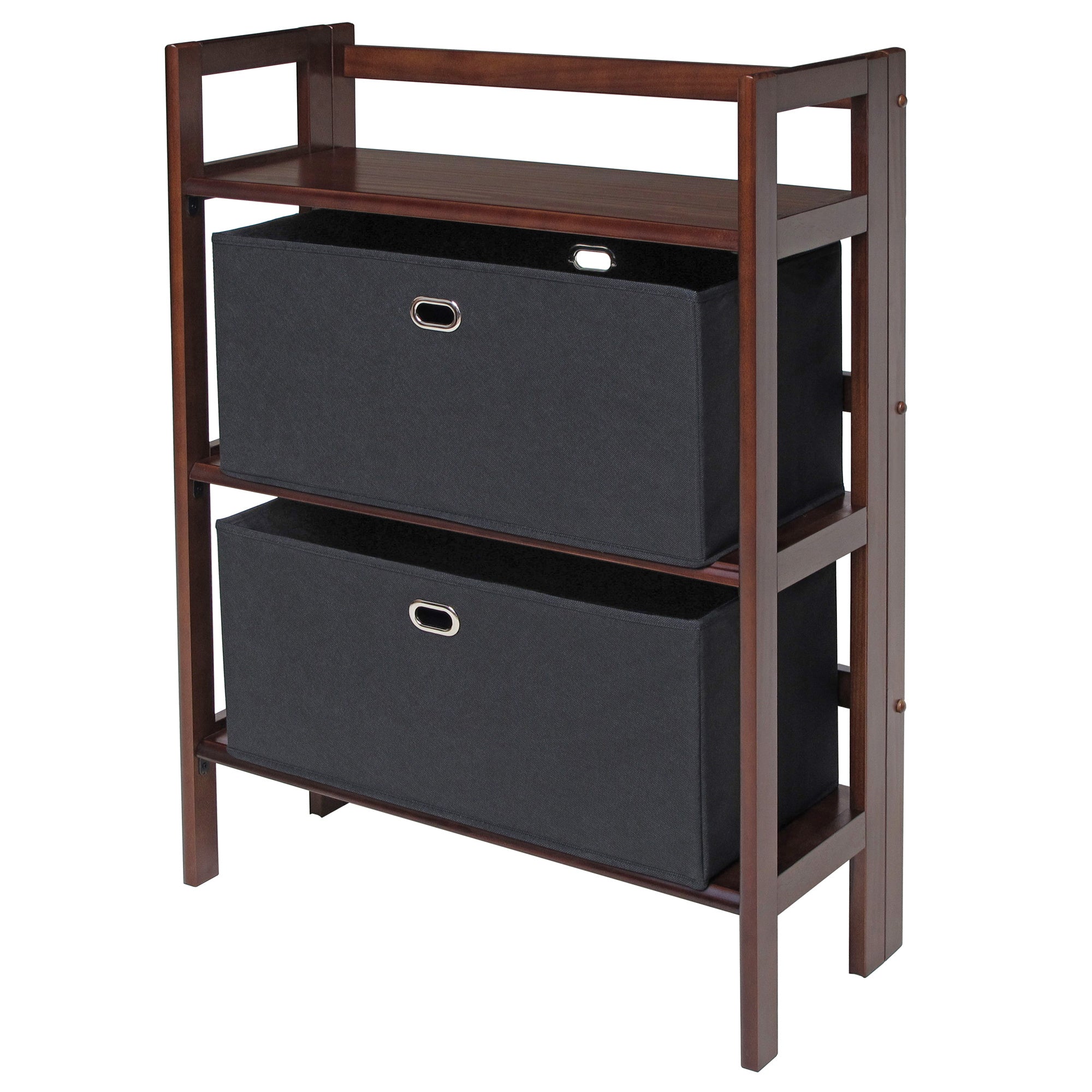 Torino 3-Pc Storage Shelf with 2 Foldable Fabric Baskets; Walnut and Black