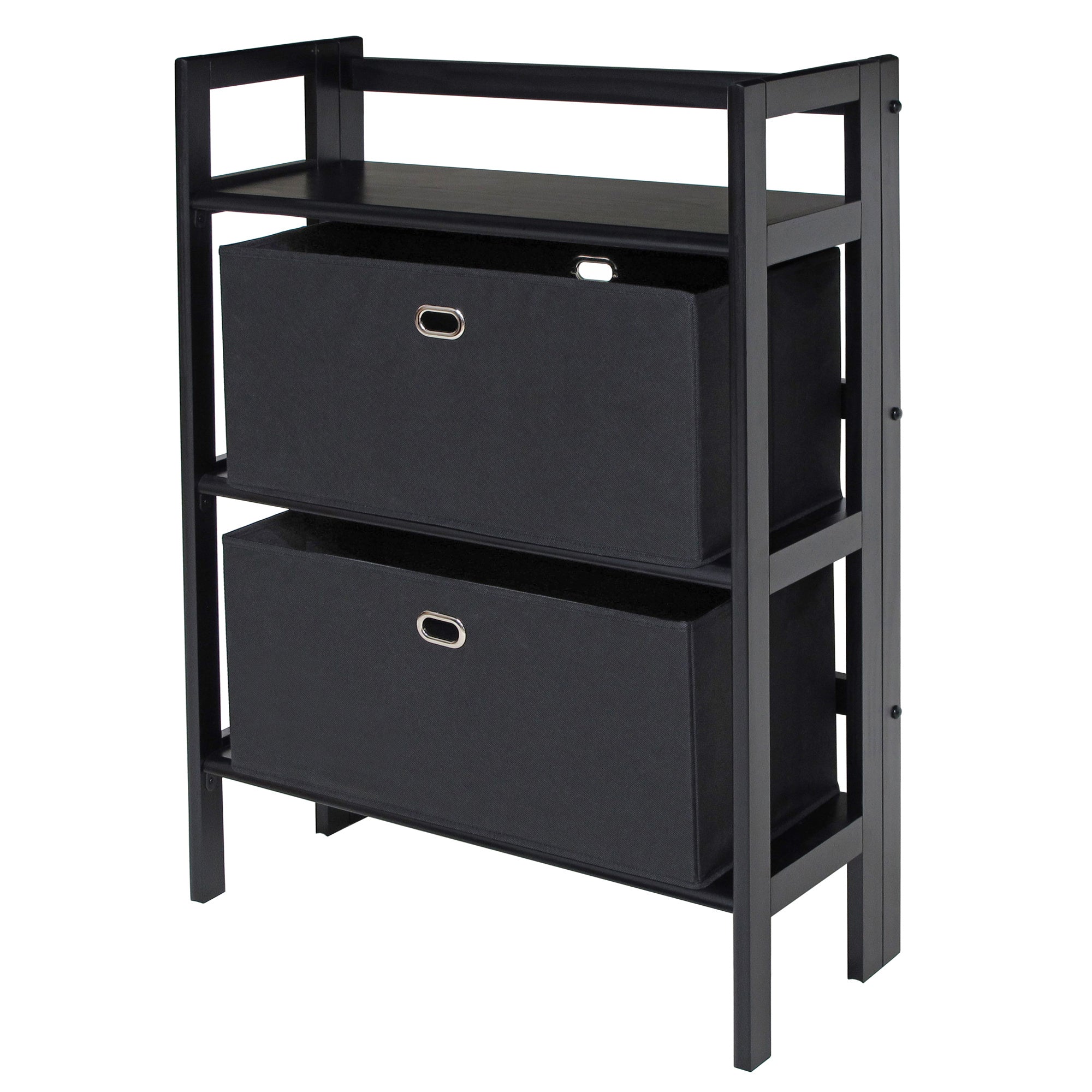 Torino 3-Pc Foldable Shelf with 2 Foldable Wide Fabric Baskets; Black