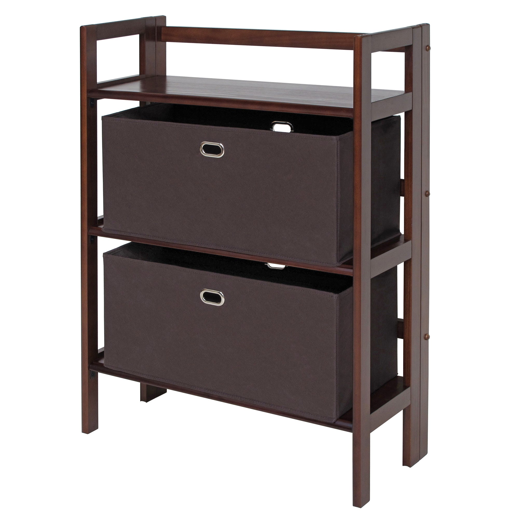 Torino 3-Pc Storage Shelf with 2 Foldable Fabric Baskets; Walnut and Chocolate