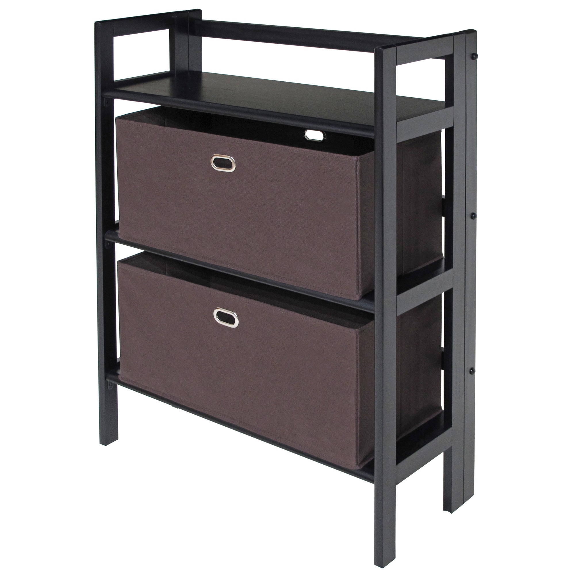 Torino 3-Pc Foldable Shelf with 2 Foldable Wide Fabric Baskets; Black and Chocolate