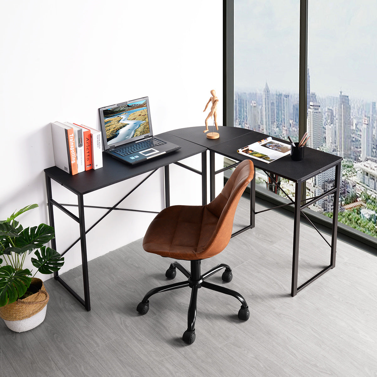 L-Shape Desk, Corner Desk, foldable, black