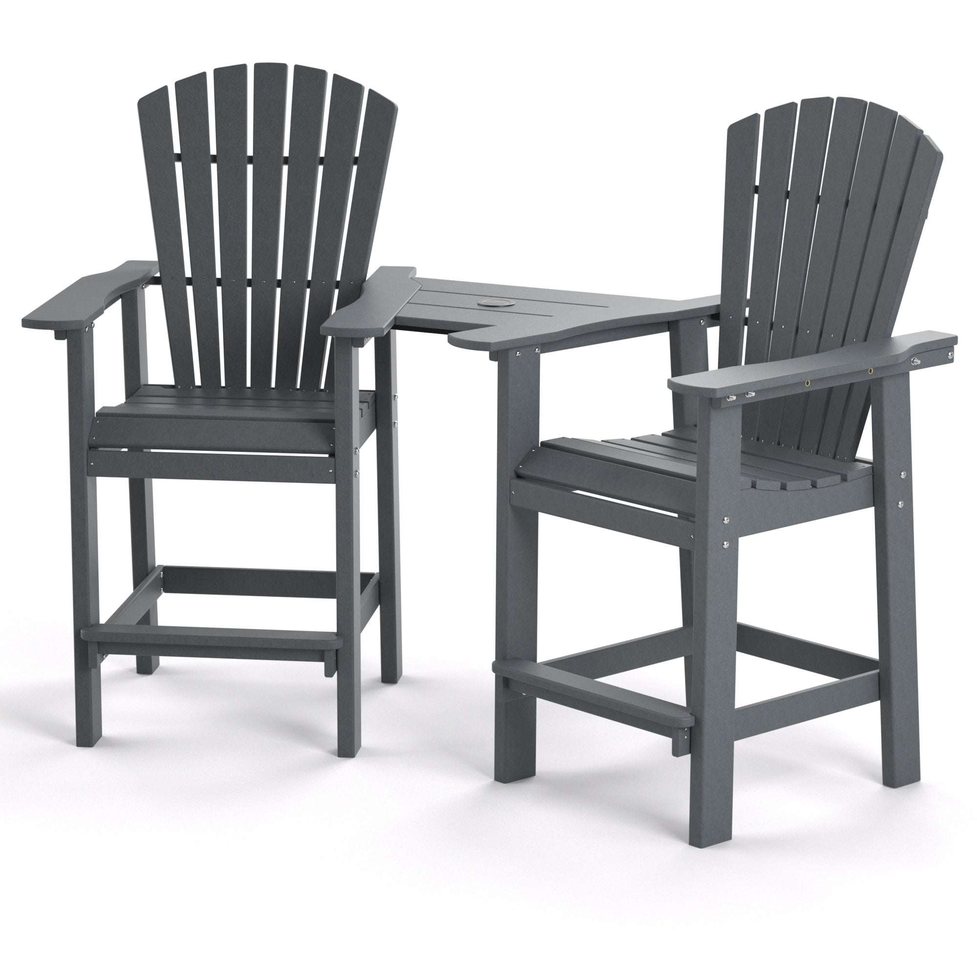 Patio Bar Stools Adirondack Arm Chairs Set of 2, All Weather Outdoor Furniture Wood-Like HDPE Deck Backyard Garden Dining Chairs, Beach Balcony Chair Barstool with Removable Table