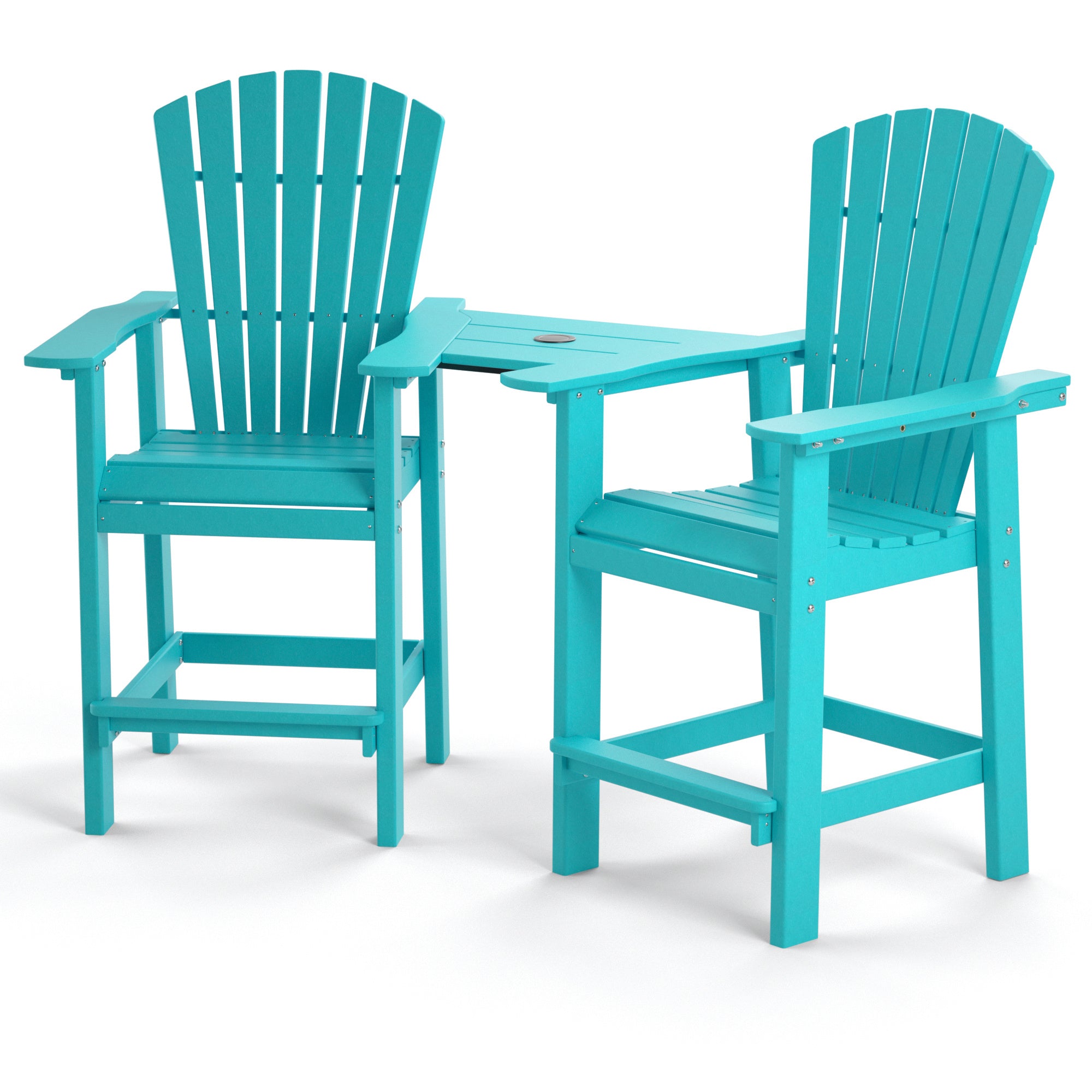 Patio Bar Stools Adirondack Arm Chairs Set of 2, All Weather Outdoor Furniture Wood-Like HDPE Deck Backyard Garden Dining Chairs, Beach Balcony Chair Barstool with Removable Table