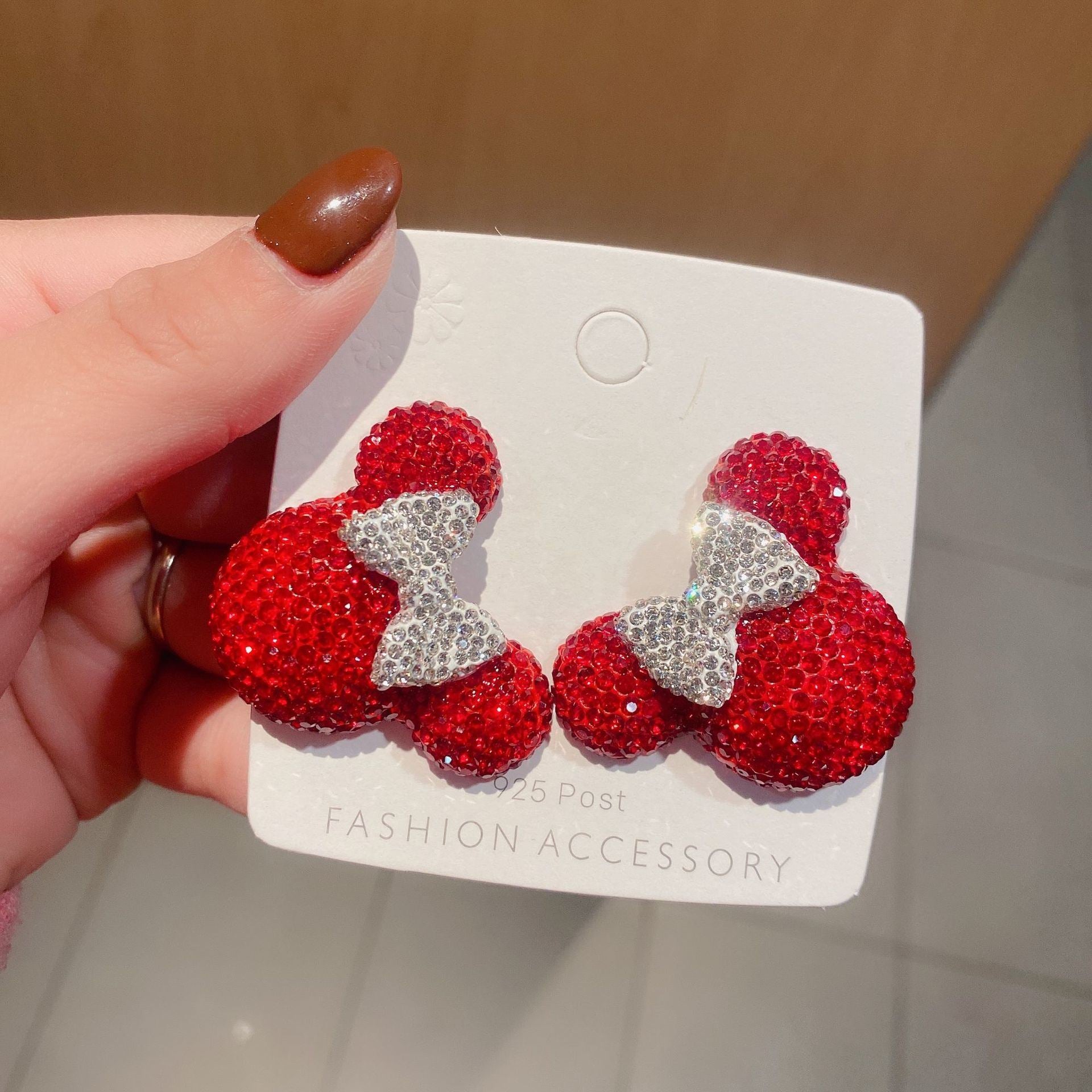 Full diamond cartoon cute Mickey head earrings