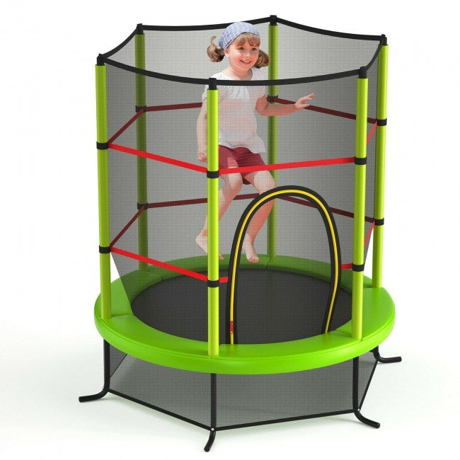 55 Inch Kids Recreational Trampoline Bouncing Jumping Mat with Enclosure Net