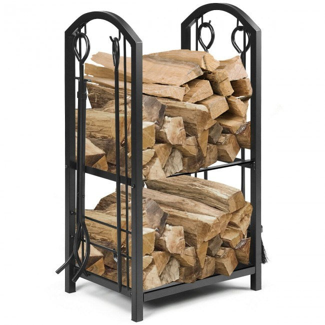 Fireplace Log Rack with 4 Pieces Fireplace Tools