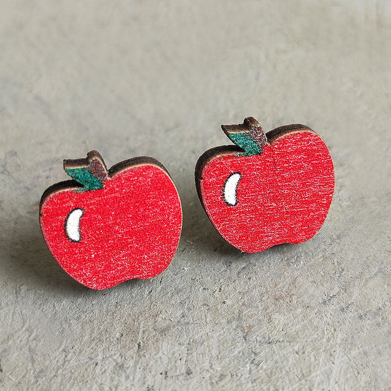 Apple Pencil Stud Earrings School Supplies Books Rainbow Wood Earrings