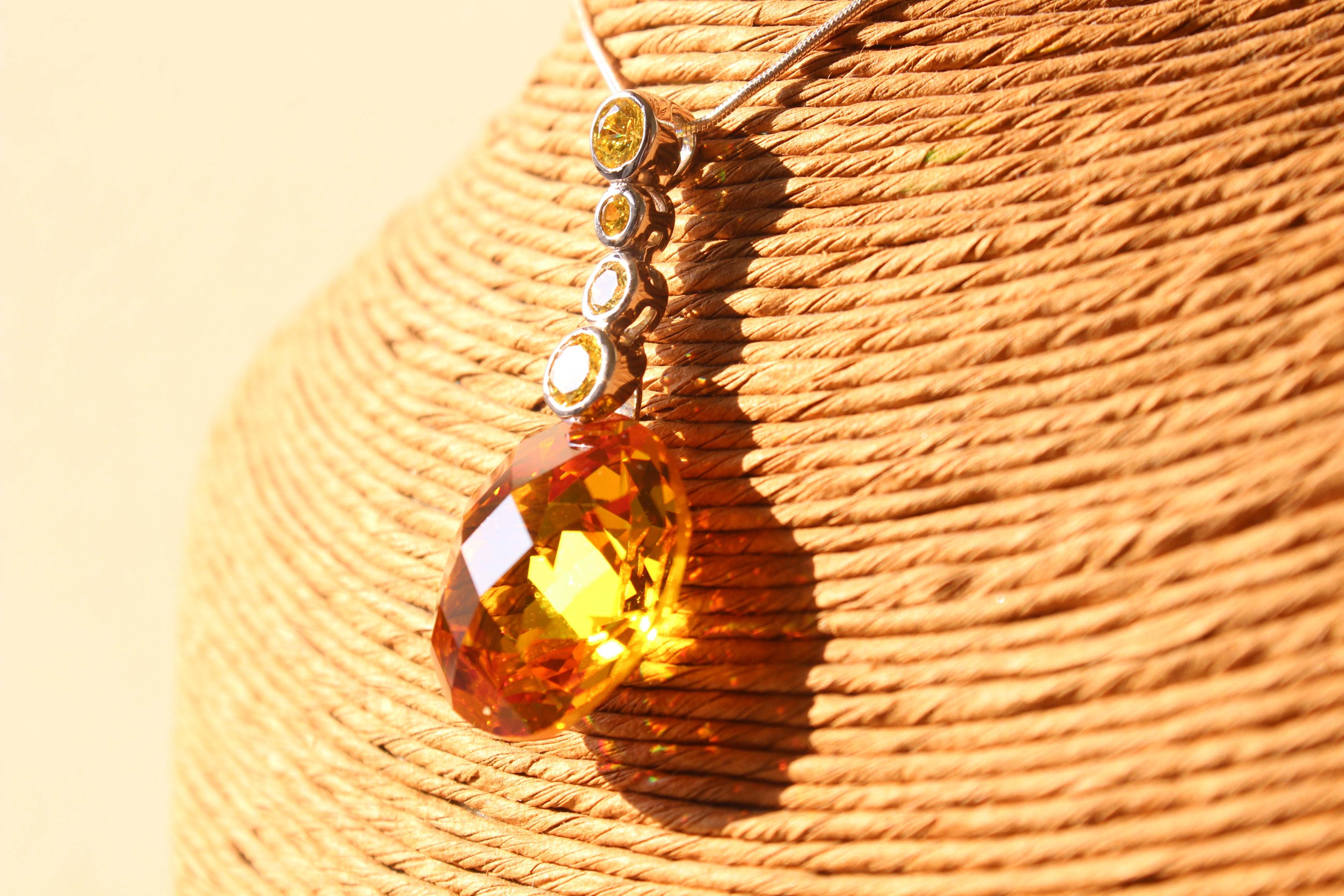 LOAS1388 - 14 K Gold tone 925 Sterling Silver Chain Pendant with AAA Grade CZ in Yellow