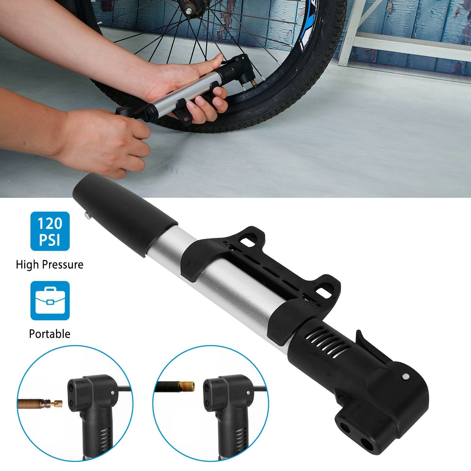 Mini Bike Pump Portable Bicycle Tire Inflator Ball Air Pump w/ Mount Frame For Mountain Road Bike Presta Schrader