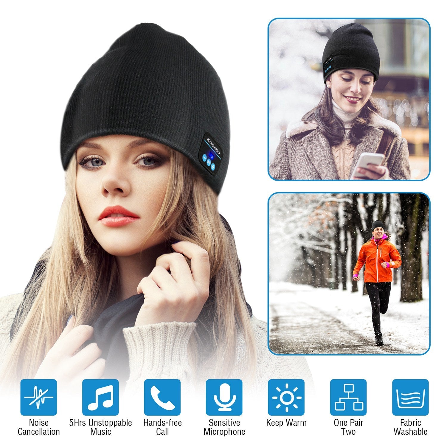 Soft Wireless Beanie Headphone Hat Wireless V4.2 Noise Cancellation Stereo Earphones Cap