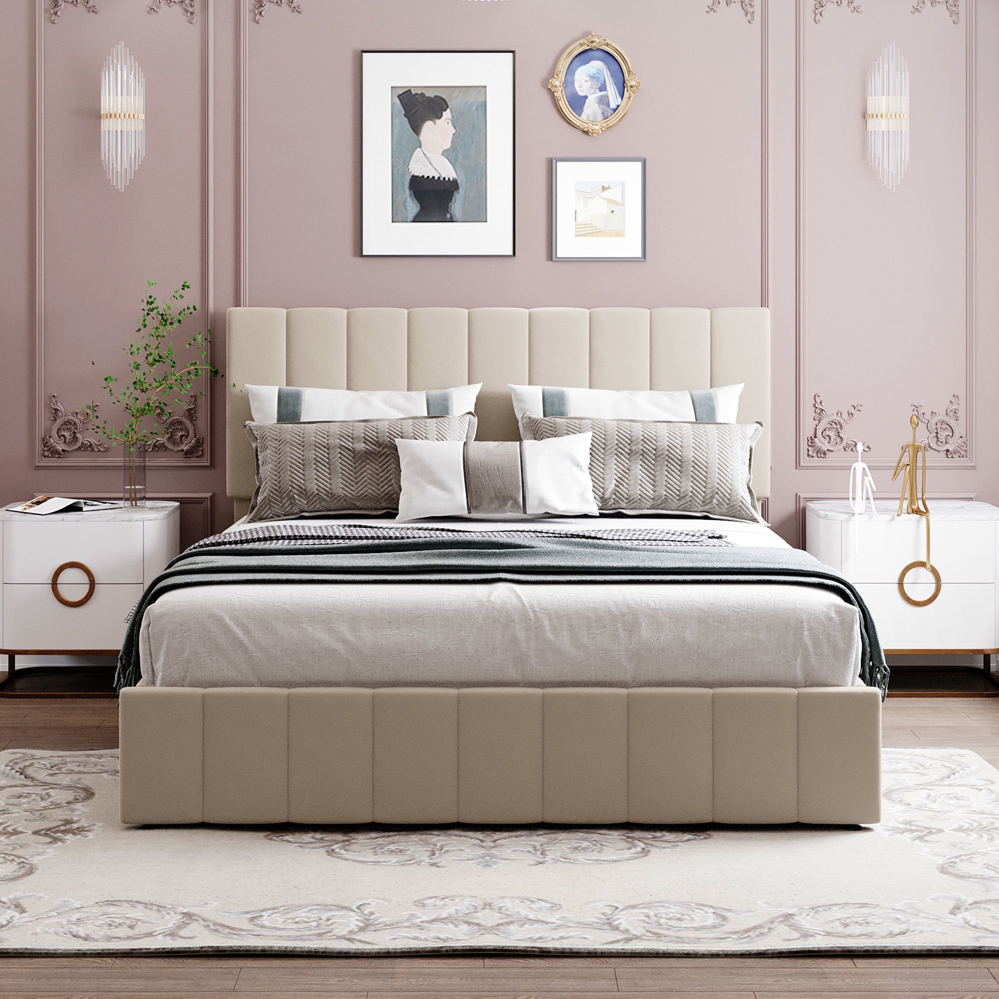 Queen size Upholstered Platform bed with a Hydraulic Storage System - Gray Queen size Upholstered Platform bed with a Hydraulic Storage System - Gray Queen size Upholstered Platform bed with a Hydrau