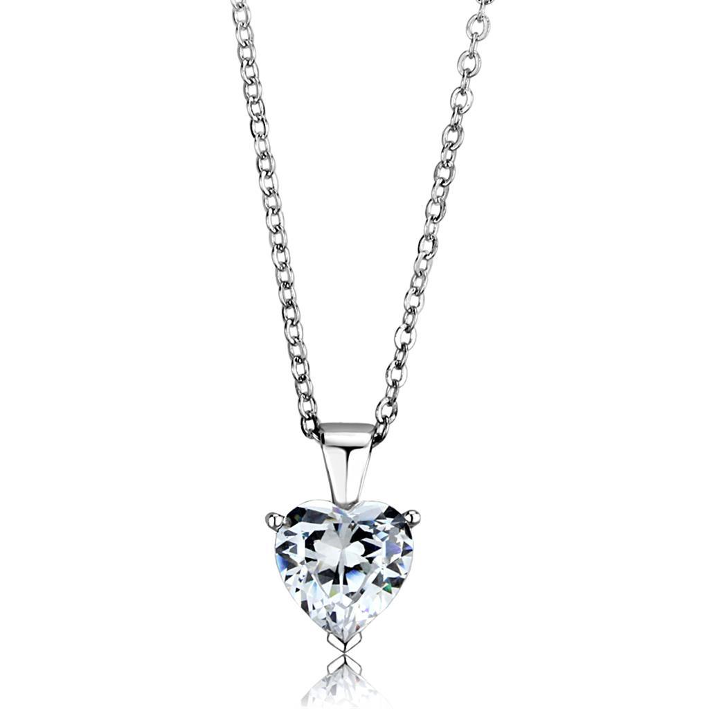 LOS889 - Rhodium 925 Sterling Silver Chain Pendant with AAA Grade CZ in Clear