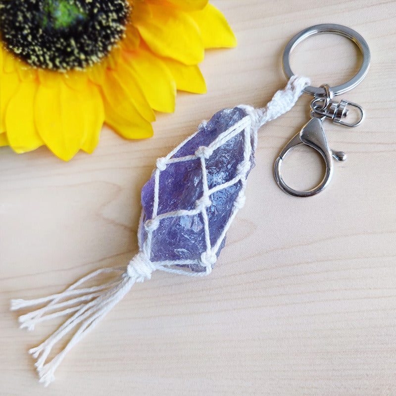 Raw Stone Color Fluorite Transparent Natural Stone Amethyst Keychain