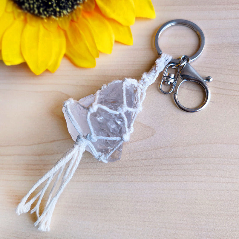 Raw Stone Color Fluorite Transparent Natural Stone Amethyst Keychain